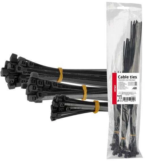 Juodi ilgi plastikiniai kabelių raiščiai, 60 vnt. amio-04315