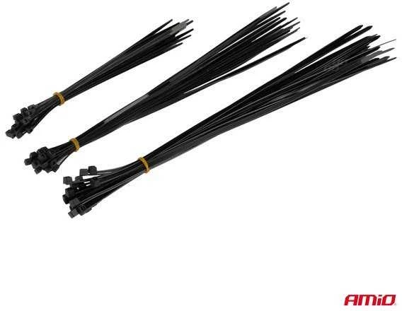 Plastikiniai kabelių raiščiai, juodi, trumpi, 60 vnt. amio-04314