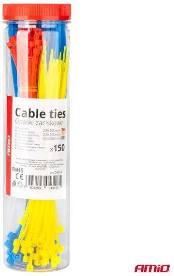 Plastikinių įvairiaspalvių kabelių raištelių rinkinys, 150 vnt. amio-04316