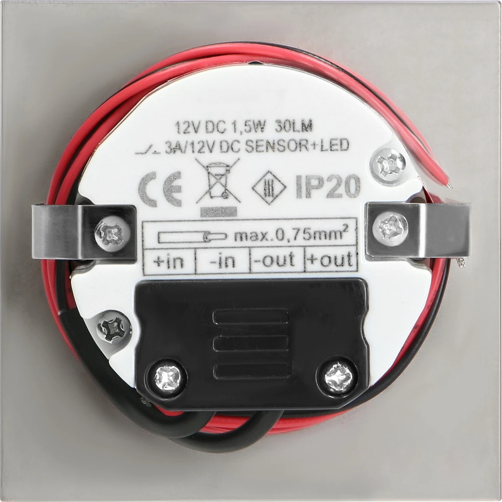 Orno TRACO LED 1,5 W, įleidžiamas laiptų šviestuvas, 12 V nuolatinės srovės, 30 lm, 3000 K, satinas, judesio ir prieblandos jutiklis