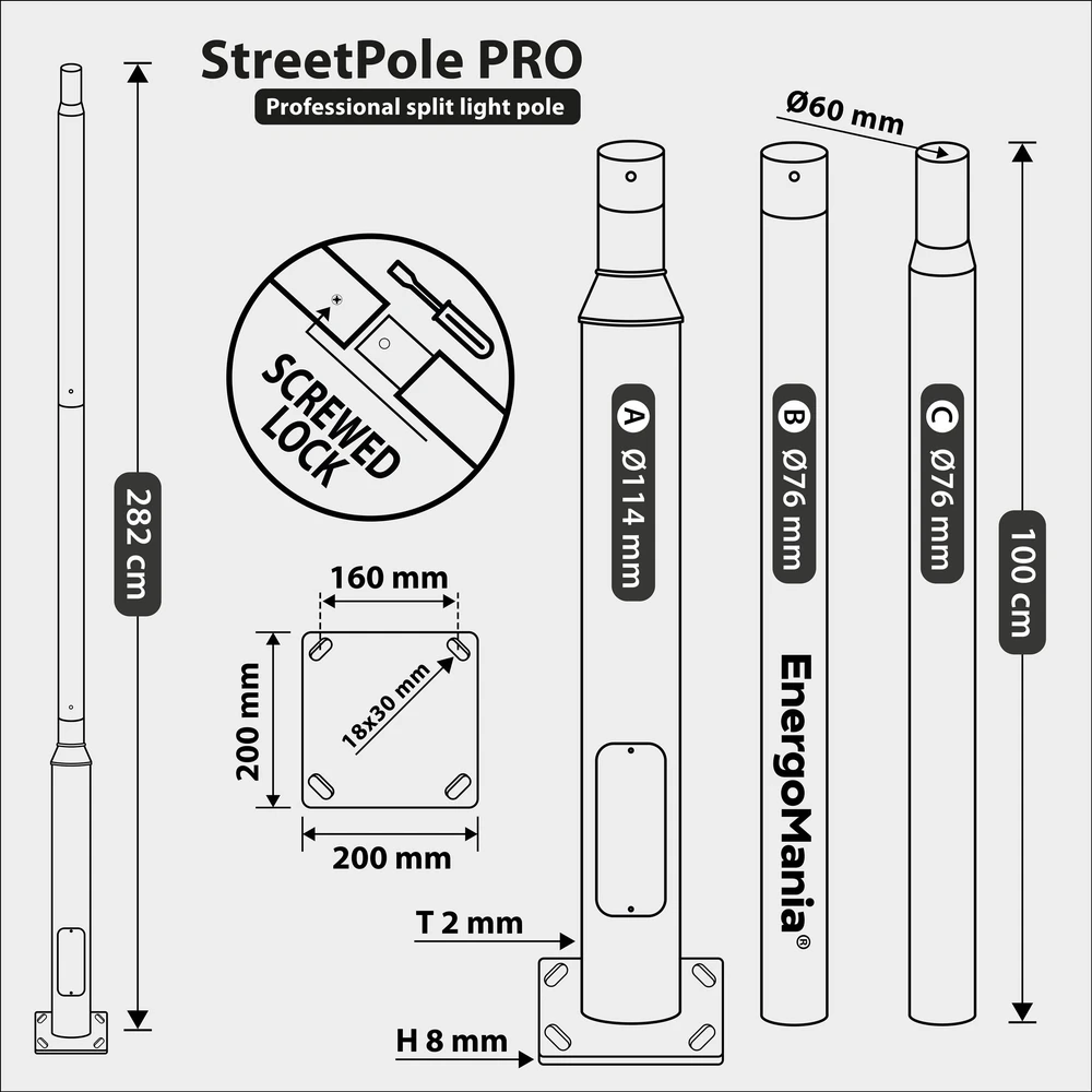 Opti Apšvietimo stulpas 3 m STREETPOLE-PRO/3M EnergoMania