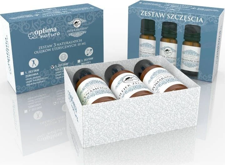Optima Natura Rinkinys Szczęścia komplektas olejek eteryczny Olejek Złodziei 10ml + olejek eteryczny Oranžinė 10ml + olejek eteryczny Cynamonowy 10ml