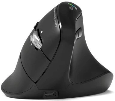 PORT CONNECT ERGO AUDITOR, ergonomiška „Bluetooth“ ir 2,4 GHz belaidė įkraunama pelė, USB-C, Juodas
