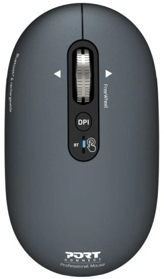 PORT CONNECT Pure MAC, Belaidė įkraunama pelė, Bluetooth, FreeWheel, 3200 DPI,Shadow