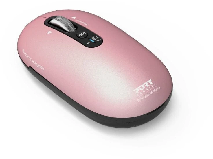 PORT CONNECT Pure MAC, Belaidė įkraunama pelė, Bluetooth,FreeWheel, 3200 DPI ROSE