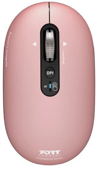PORT CONNECT Pure MAC, Belaidė įkraunama pelė, Bluetooth,FreeWheel, 3200 DPI ROSE