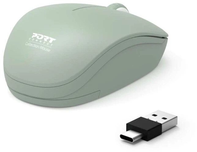 „Port Designs PORT CONNECT“ belaidė kolekcijos pelė, USB-A ir USB-C adapteris, 2.4 GHz, 1600 DPI, alyvuogių spalvos