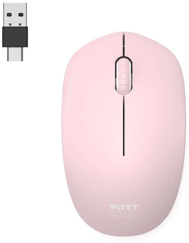 Pelė „Port Designs PORT CONNECT“ laidas COLLECTION, USB-A ir USB-C adapteris, 2.4Ghz, 1600DPI, Blush