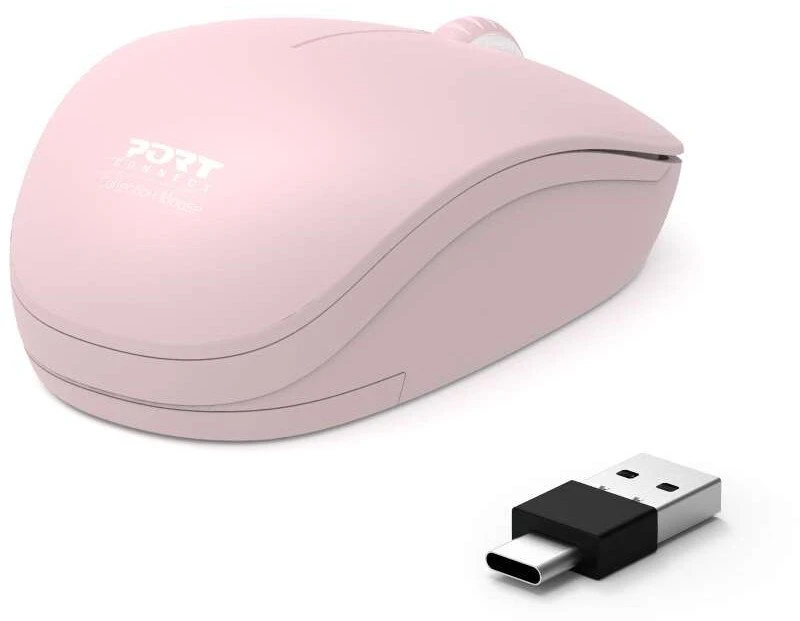 Pelė „Port Designs PORT CONNECT“ laidas COLLECTION, USB-A ir USB-C adapteris, 2.4Ghz, 1600DPI, Blush