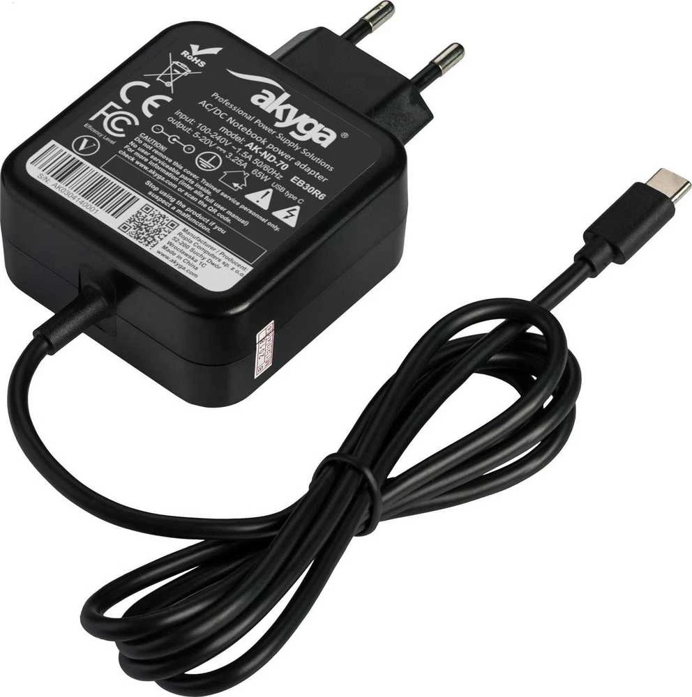 Akyga Nešiojamojo kompiuterio pakrovėjas AK-ND-70 (5-20V / 3-3.25A 65W) USB Type-C 1.2m