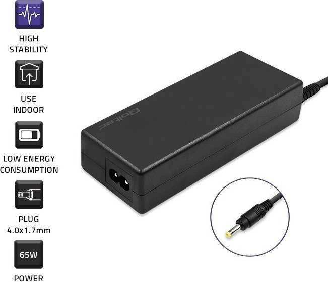 QOLTEC 51038 maitinimo adapteris, skirtas Huawei 65W 19V 3.42A 4.0x1.7 maitinimo kabeliui