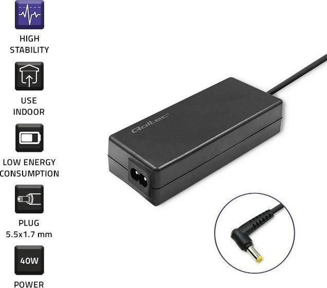 QOLTEC 52410 Maitinimo adapteris Acer 40W / 19V / 2.1A / 5.5x1.7 / maitinimo kabeliui