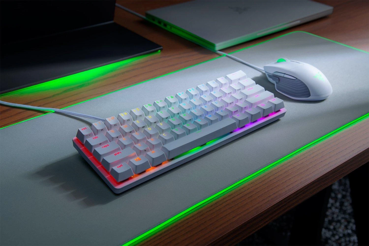 60% Mechaninė Žaidimų klaviatūra Razer Huntsman Mini Mercury Edition, Clicky Optical Switch (Purple), US išdėstymas