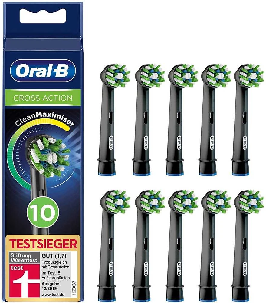 Oral-B CrossAction juodos spalvos leidimo šepetėlio galvutės su CleanMaximiser šereliais, skirtos holistiniam burnos valymui, 10 vnt.