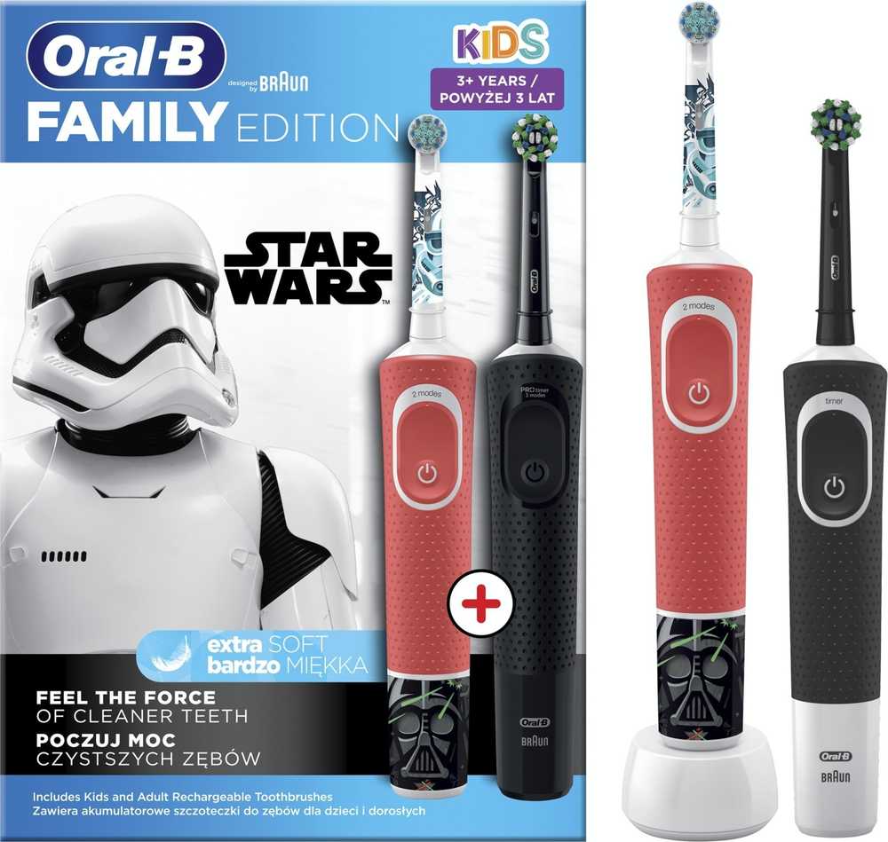 Dantų šepetėlis Oral-B Gyvybingumas vaikams D100 Žvaigždžių karai + D103 Raudona