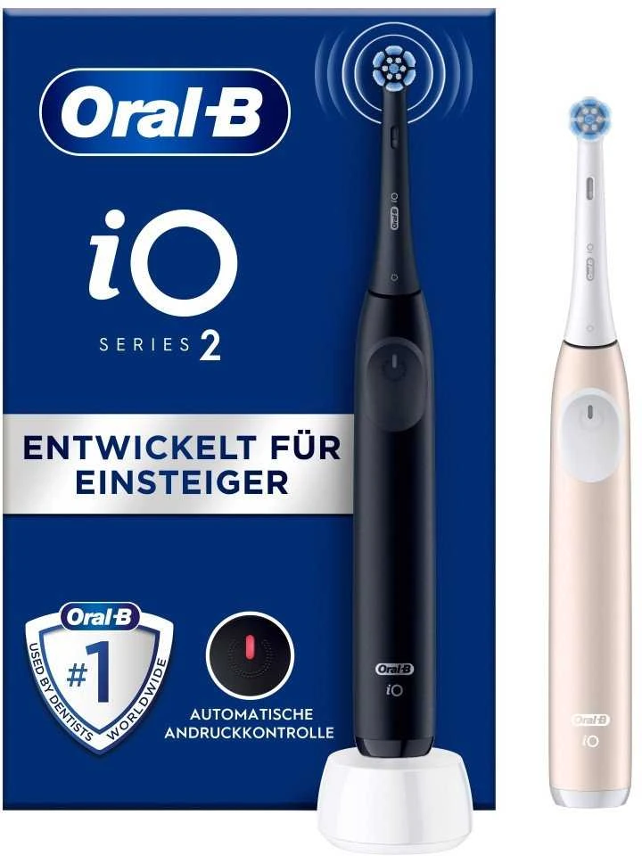 Dantų šepetėlis „Oral B-iO 2 Duo“ elektriniai dantų šepetėliai – nakties juoda ir ramiai rožinė