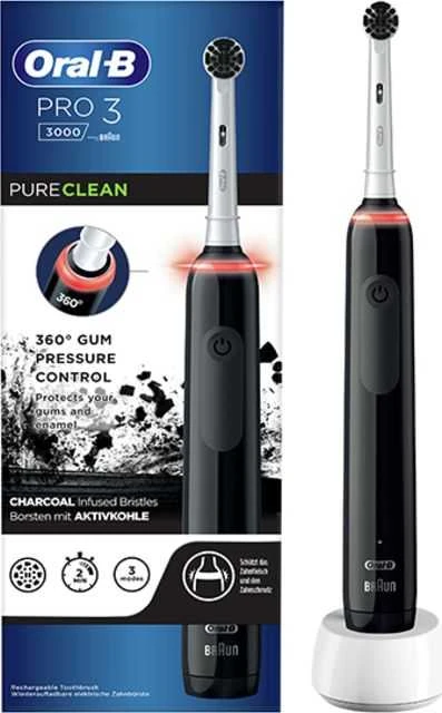 Elektrinis dantų šepetėlis Oral-B Pro 3 3000 Pure Clean, juodas