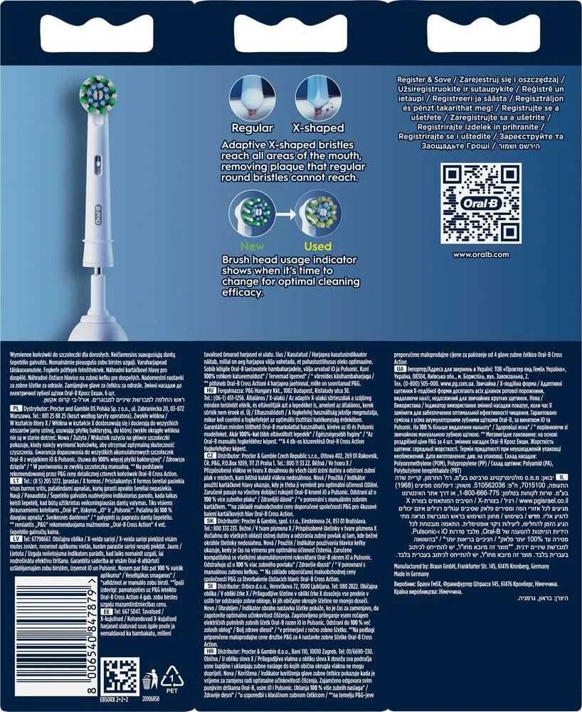 Braun Oral-B EB50-6 Cross Action Pro Dantų Šepetėlio Galvutės, 6 Vnt.