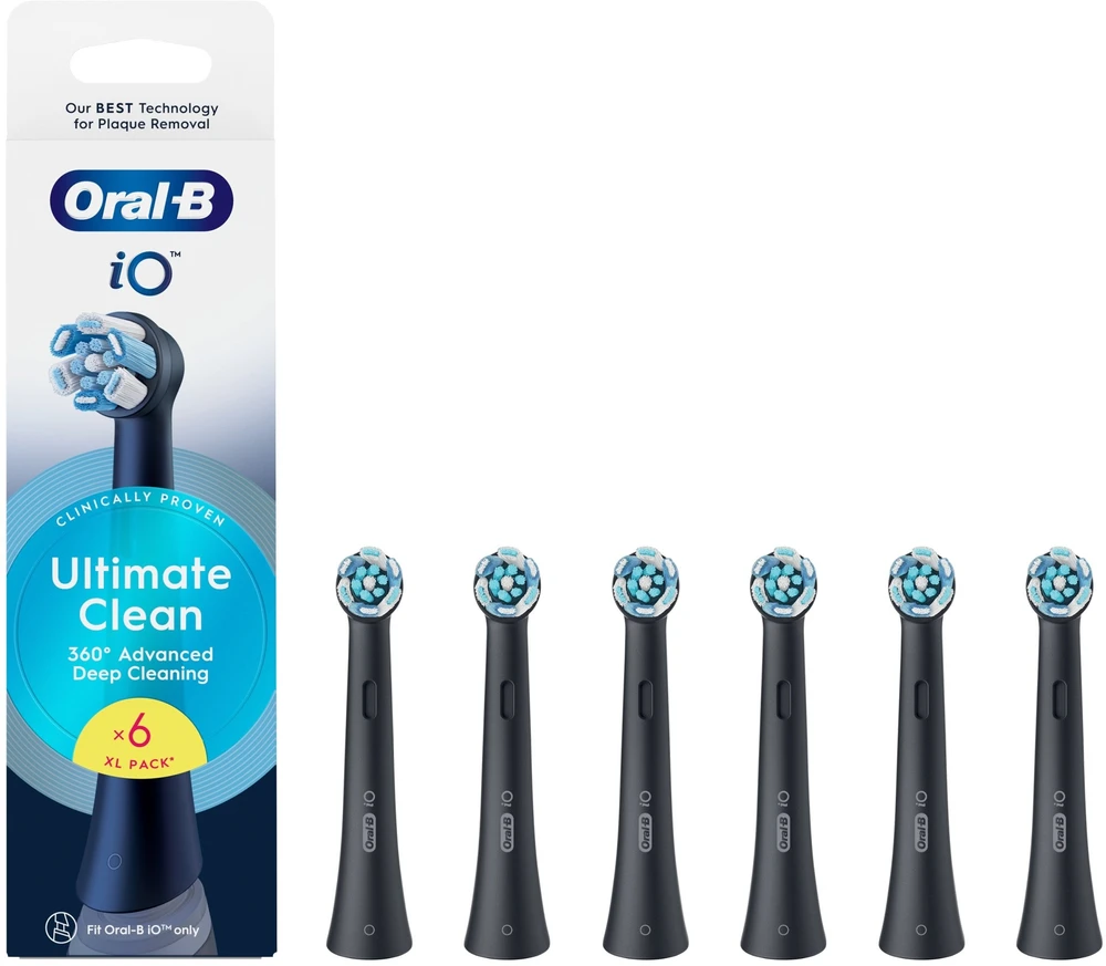 BRAUN iO RB CBF-6 Ultimate Clean Juodas 6ct antgaliai dantų šepetėliui