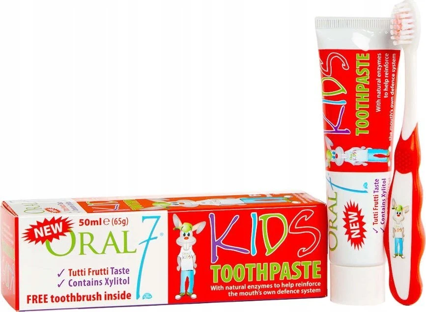 Oral7 ORAL7 VAIKŲ PASTA 50ml VAISIŲ SKONIO+DANTŲ ŠEPETĖLIS.