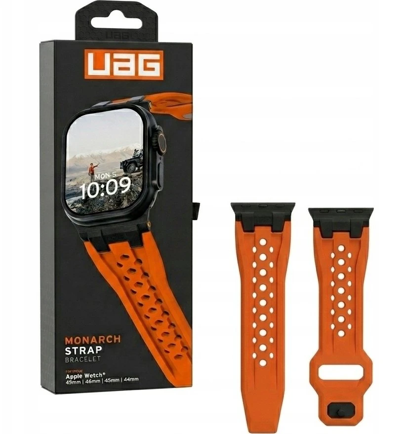 Urban Armor Gear UAG UAG Monarch - dirželis FKM do Apple Watch series 4-6 & SE 1-3, 44mm / series 7-9, 45mm / series 10-11, 46mm / Ultra 1-3, 49mm (oranžinis / juodas titanium)