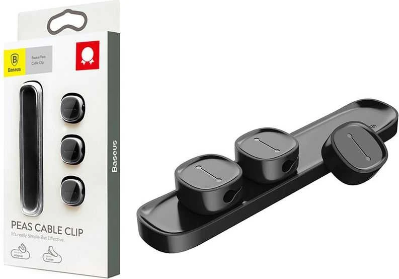 Kabelių laikiklis klijuojamas su magnetiniais 3 kabelių adapteriais juodas BASEUS