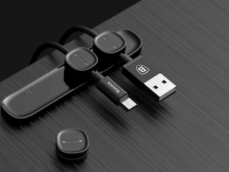 Kabelių laikiklis klijuojamas su magnetiniais 3 kabelių adapteriais juodas BASEUS