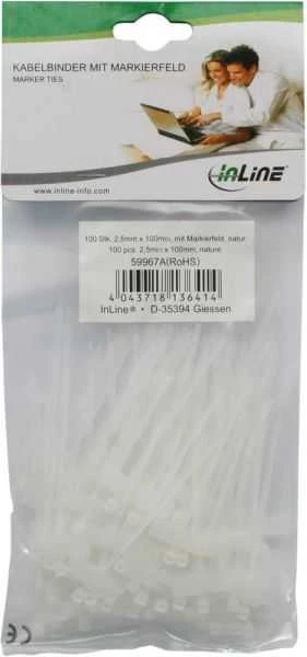 Intos Kabelių juosta InLine su žymėjimo etikete 100 vnt, 2,5 x 100 mm