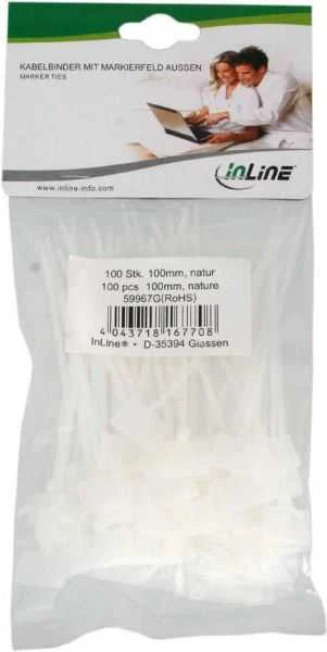 Intos InLine kabelių raištis su žymėjimo etikete 100 vnt, 3 x 200 mm