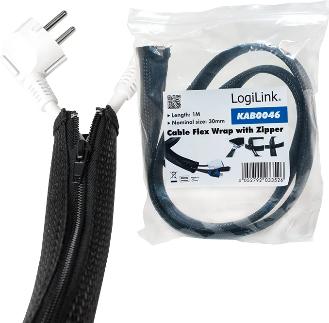 LOGILINK KAB0046 LOGILINK - Lanksčios kabelio apsauga su užtrauktuku 1m