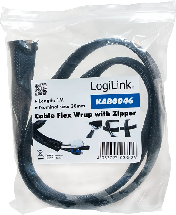 LOGILINK KAB0046 LOGILINK - Lanksčios kabelio apsauga su užtrauktuku 1m