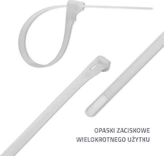 QOLTEC 52230 Daugkartinio naudojimo savaime užsifiksuojanti kabelio juosta 7,2x250 mm nailono UV Baltas