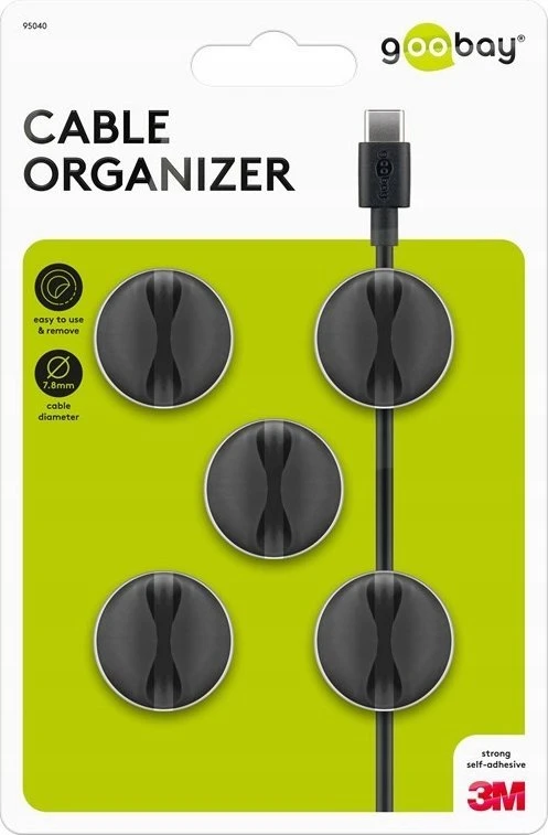 Organizer kabli klej 3M juoda na 1 kabelis Goobay