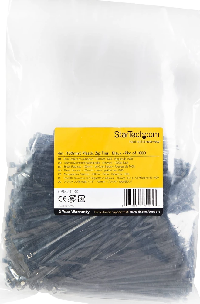 StarTech 1000 PACK 4 CABLE TIES -Juodas/NYLON ZIP TIE WRAPS UL TAA