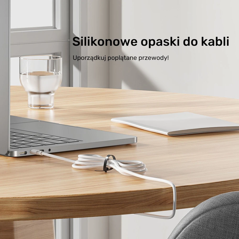 Unitek Rinkinys silikonowych opasek kablowych juoda/pilka