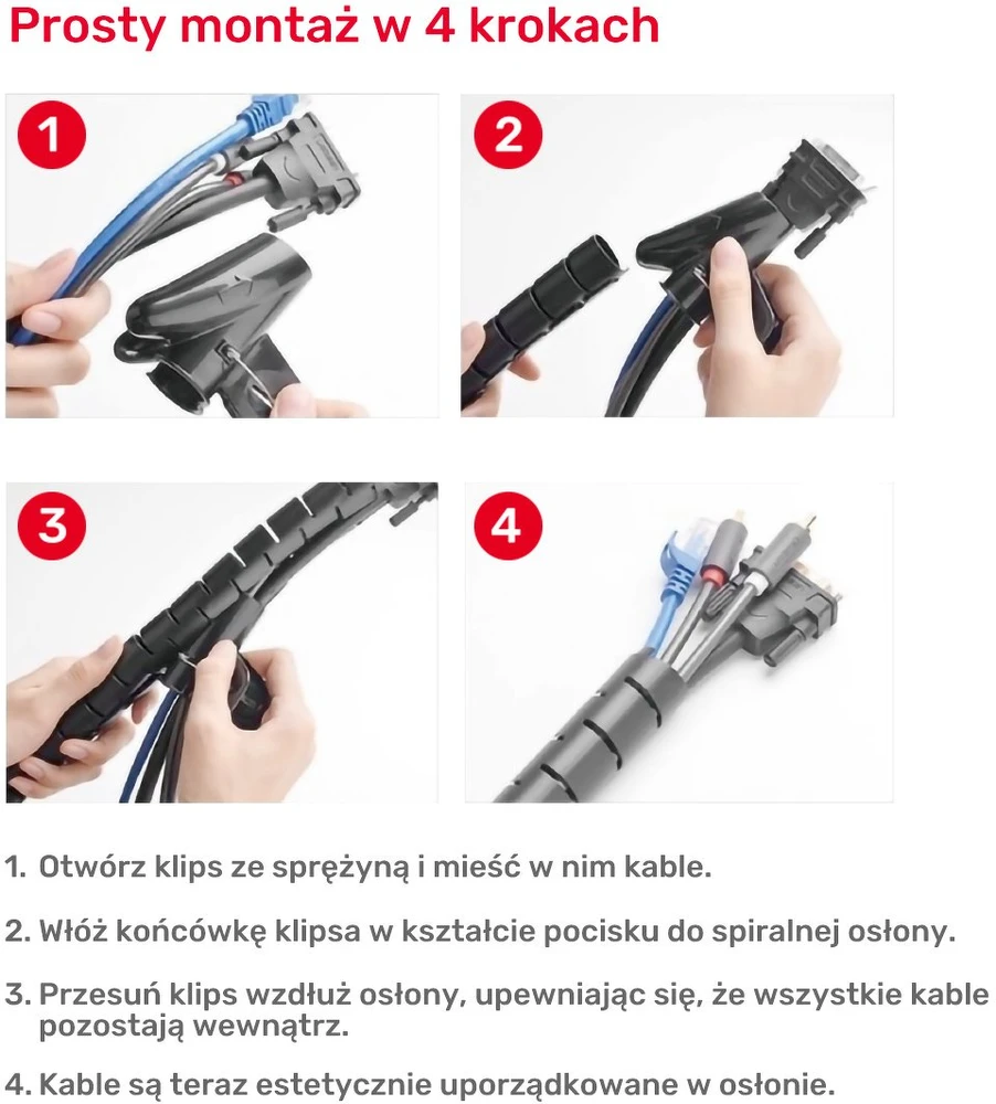 Unitek spiralinis kabelių organizatorius, 5 metrai, 22 mm skersmens, juodas