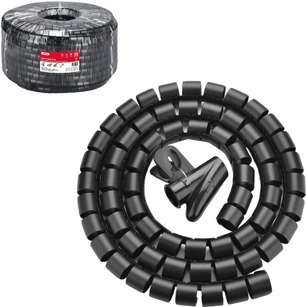 Unitek spiralinis kabelių organizatorius, 10 metrų, 22 mm skersmens, juodas