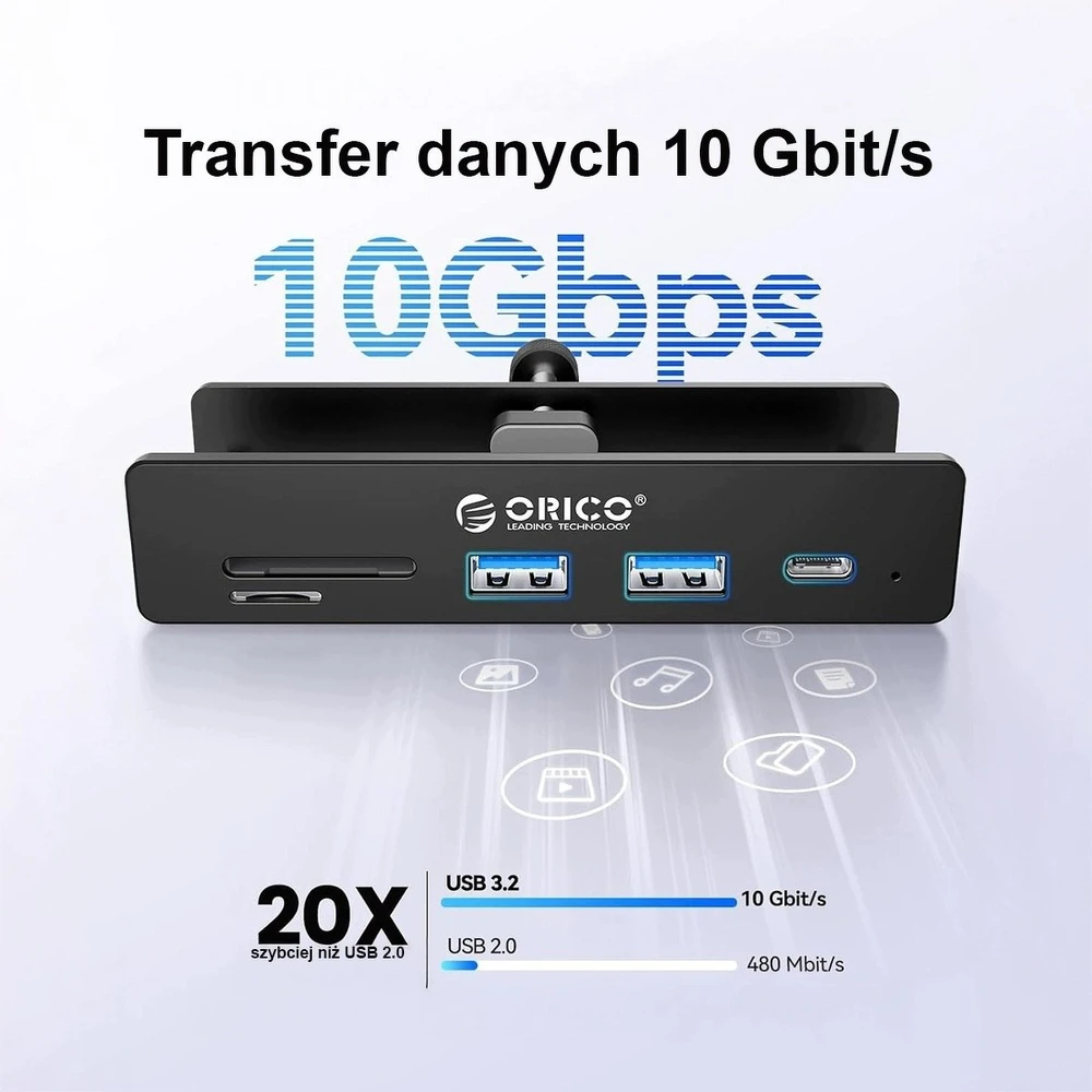 Orico Aktyvus USB-C šakotuvas 10 Gbps, PowerDelivery 60 W, prisukamas, 2x USB-A, SD skaitytuvas, USB-C, juodas (MH5PCM-10-BK-BP)