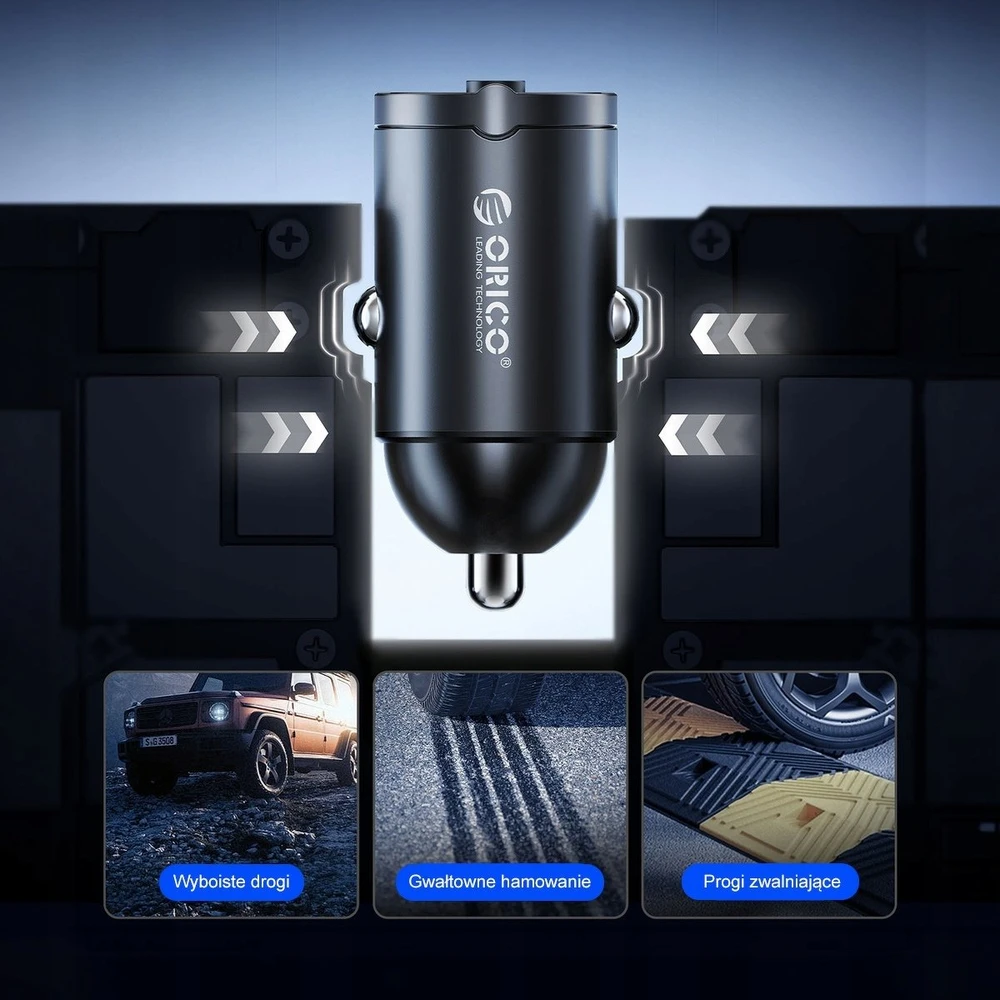 Orico Įkroviklis automobilinis PD 30W, 2 x USB-C, su spiralinis laidas