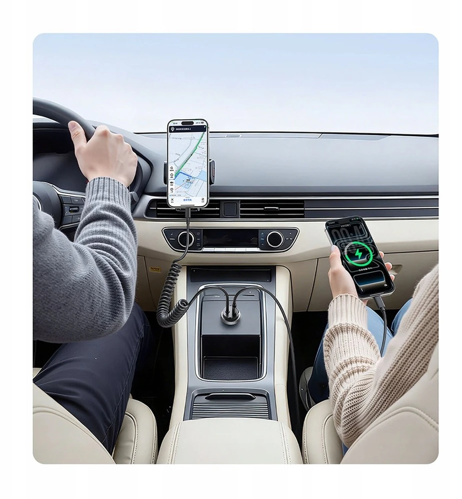 Orico Įkroviklis automobilinis PD 30W, 2 x USB-C, su spiralinis laidas