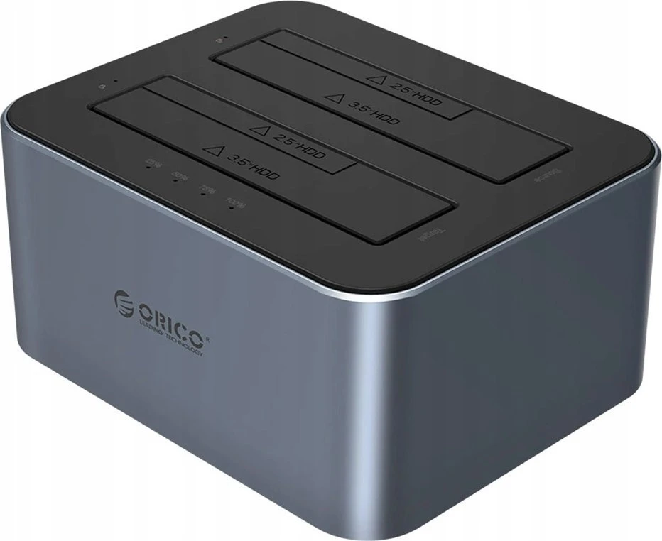 „Orico 6626C3-C-V1“ 2 diskų prijungimo stotelė su neprisijungusio klonavimo funkcija, 2,5 colio / 3,5 colio SATA HDD/SSD – pilkos spalvos