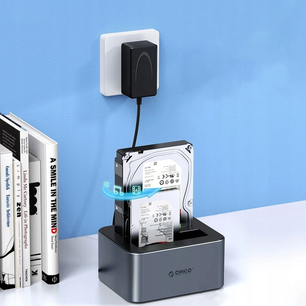 „Orico 6626C3-C-V1“ 2 diskų prijungimo stotelė su neprisijungusio klonavimo funkcija, 2,5 colio / 3,5 colio SATA HDD/SSD – pilkos spalvos