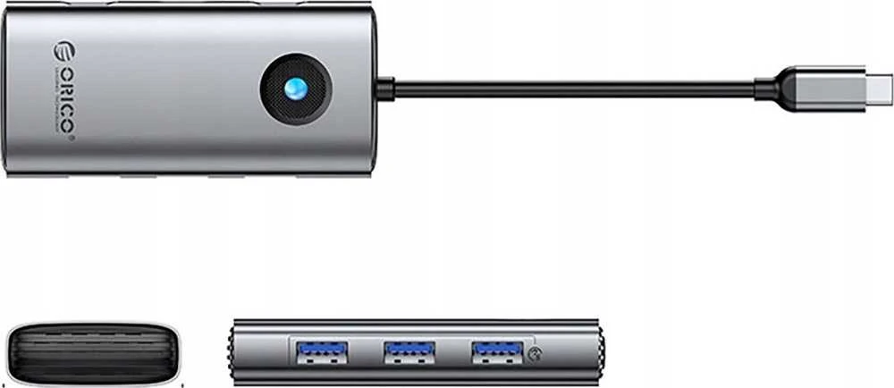 „Orico PW11-6P“ USB-C šakotuvo prijungimo stotelė, 3x USB-A 3.0 + 1x USB-C 2.0 + 1x HDMI – pilkos spalvos