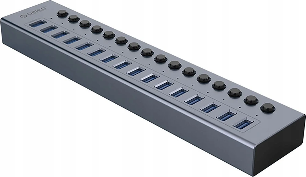 „Orico BT2U3-16AB“ šakotuvas, 16x USB-A 3.0, su jungikliais – pilkos spalvos