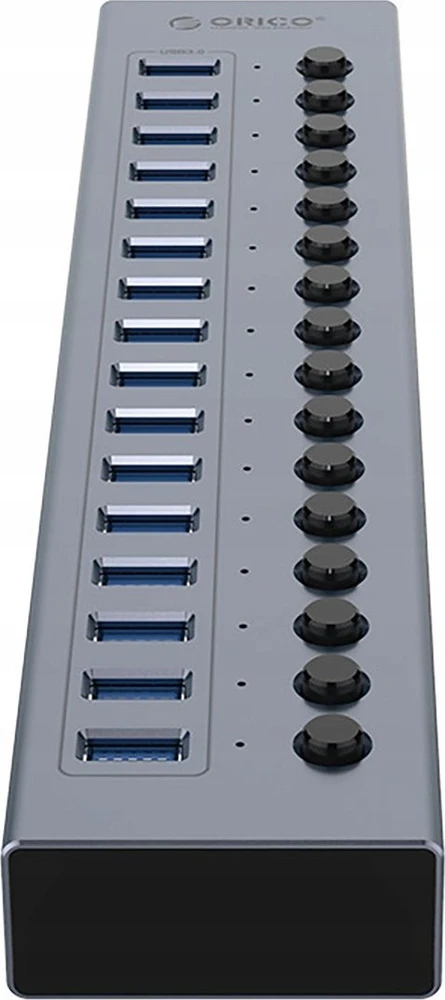 „Orico BT2U3-16AB“ šakotuvas, 16x USB-A 3.0, su jungikliais – pilkos spalvos