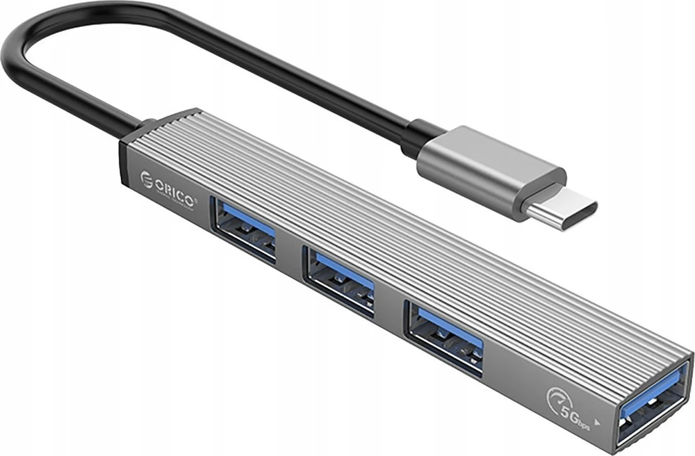 Orico AH-13 USB-C šakotuvo prijungimo stotelė 1x USB-A 3.0 + 3x USB-A 2.0 – pilkos spalvos