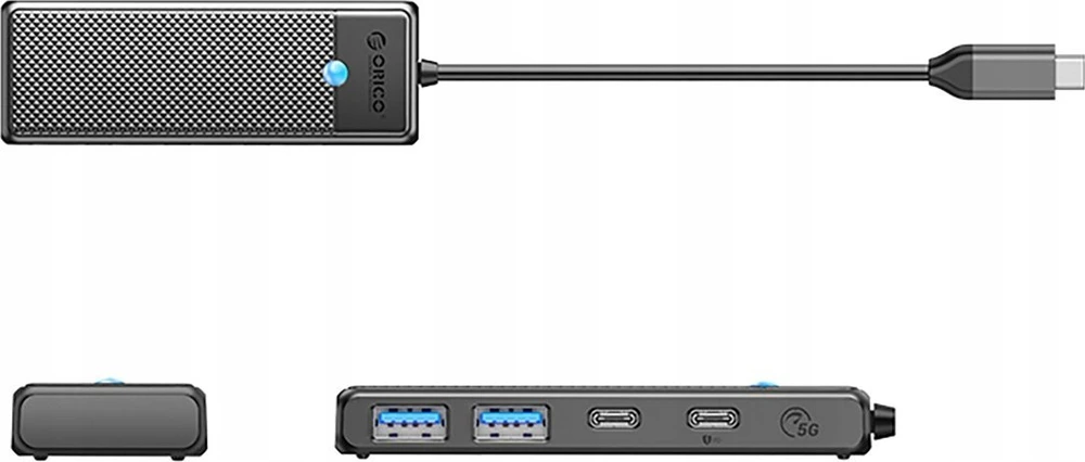 USB-C šakotuvas „Orico PAPW2AC-C3“ su 2 USB-A 3.0 + 2 USB-C 3.0 jungtimis, juodos spalvos
