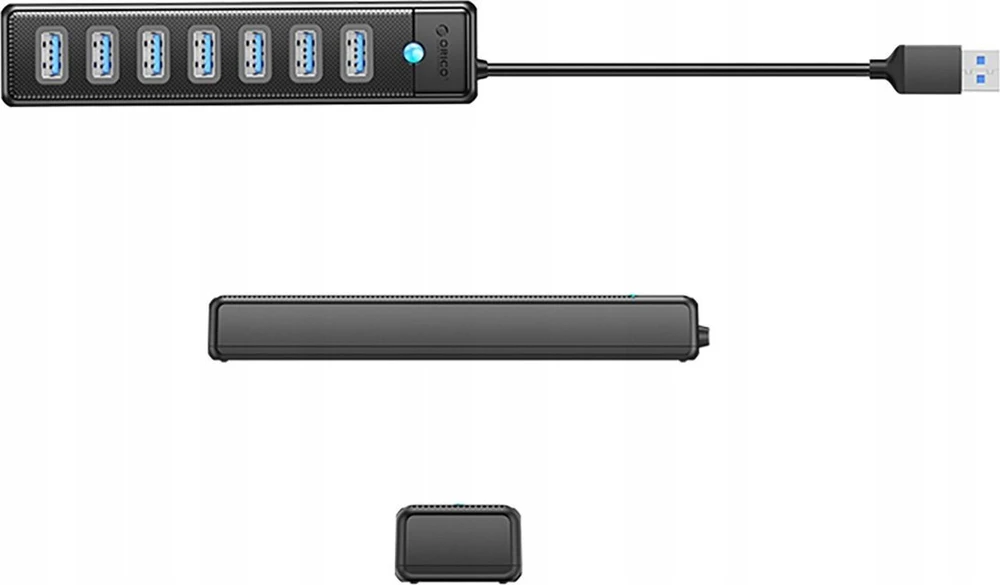 Orico PW7U-U3 hub 7x USB-A 3.0 + USB-C 5V/3A 1m – juodos spalvos