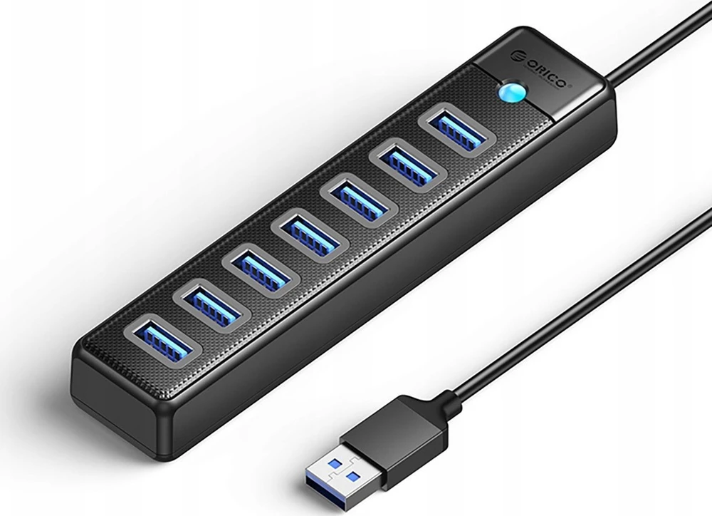 Orico PW7U-U3 hub 7x USB-A 3.0 + USB-C 5V/3A 1m – juodos spalvos