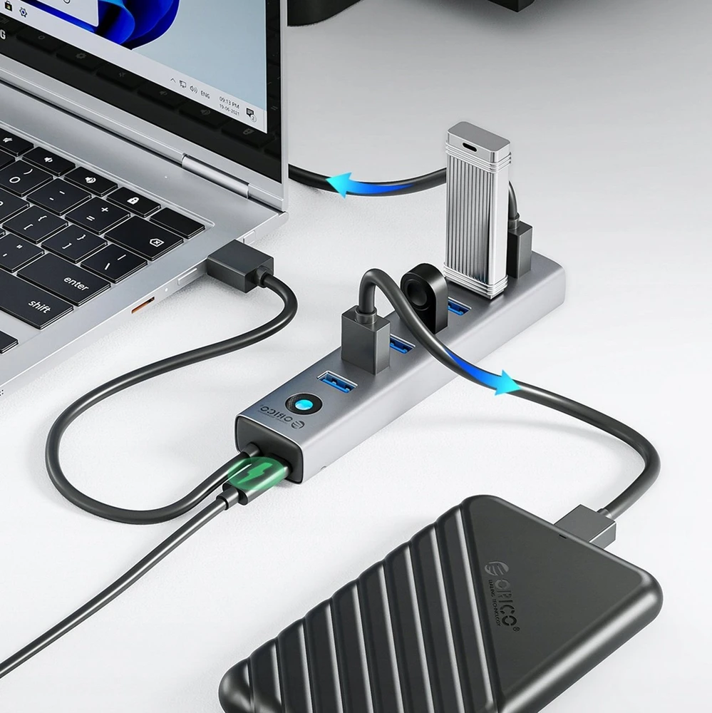 Orico CL7U-U3 hub 7x USB-A 3.0 + USB-C 5V/3A 1m – pilkos spalvos